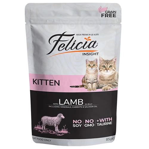 Felicia Pouch Jelly Kuzulu ve Taurinli Tahılsız Yavru Kedi Konservesi 85 Gr