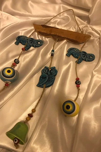 Duvar Süsü El İşi Taş NazarBoncuk Fil Baykuş Çan ürün görseli