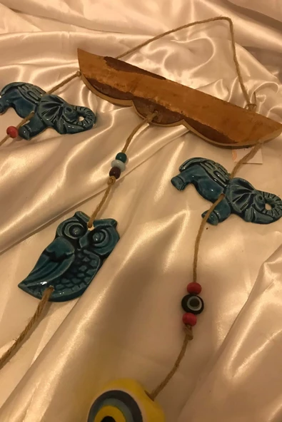 Duvar Süsü El İşi Taş NazarBoncuk Fil Baykuş Çan - Resim 4