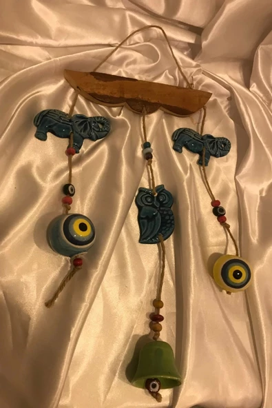 Duvar Süsü El İşi Taş NazarBoncuk Fil Baykuş Çan - Resim 7