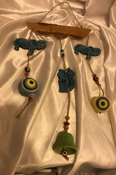Duvar Süsü El İşi Taş NazarBoncuk Fil Baykuş Çan - Resim 6