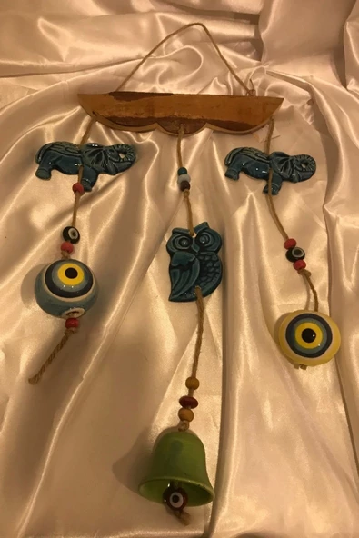 Duvar Süsü El İşi Taş NazarBoncuk Fil Baykuş Çan - Resim 8