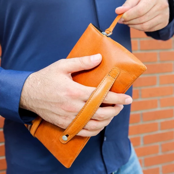 Rich Smith Gerçek Deri Mini Clutch El Çantası Pullers 5530 Parlak Bulutlu Taba - 3