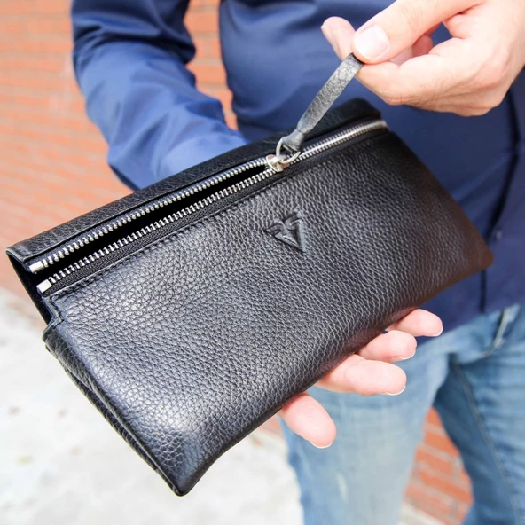 Rich Smith Gerçek Deri Mini Clutch El Çantası Pullers 5530 Parlak Arsel Siyah - Resim 3