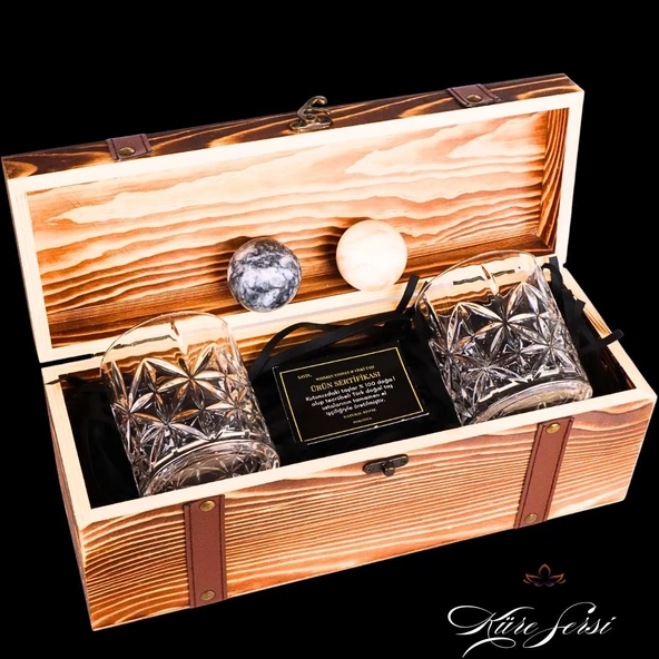 Perlotus 2’li Kristal Viski Bardağı Küre Mermer Viski Taşı Seti Sandıkta Yeniyıl Hediyesi - 5