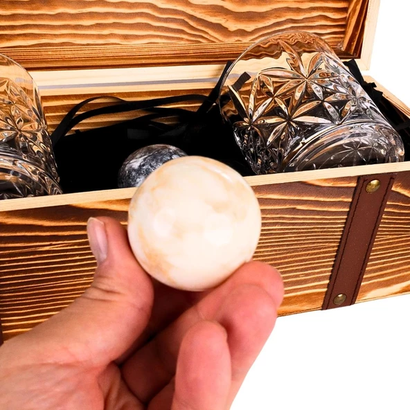 Perlotus 2’li Kristal Viski Bardağı Küre Mermer Viski Taşı Seti Sandıkta Yeniyıl Hediyesi - 8