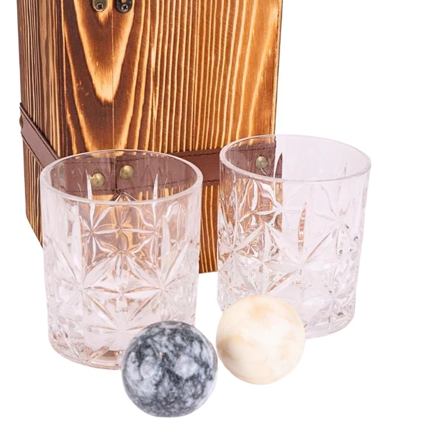 Perlotus 2’li Kristal Viski Bardağı Küre Mermer Viski Taşı Seti Sandıkta Yeniyıl Hediyesi - 7