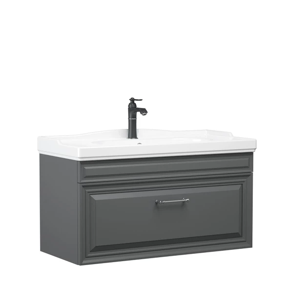 Orka Design 105 cm MDF Mat Antrasit Banyo Dolabı Alt Modül Lavabo