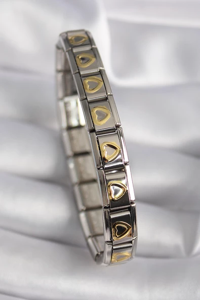 316L Çelik Gümüş Renk Gold Kalp İşleme Nomination Model Kadın Bileklik ürün görseli