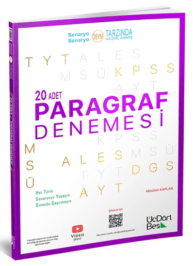 Üç Dört Beş YKS TYT AYT KPSS ALES DGS MSÜ Paragraf 20 Deneme - Müslüm Kaplan Üç Dört Beş Yayınları