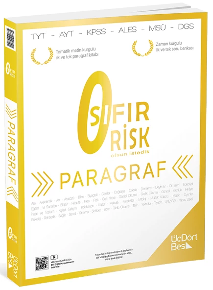 Üç Dört Beş YKS TYT AYT KPSS Paragraf 0 Sıfır Risk Soru Bankası Video Çözümlü - Hamza Kaya Üç Dört Beş Yayınları