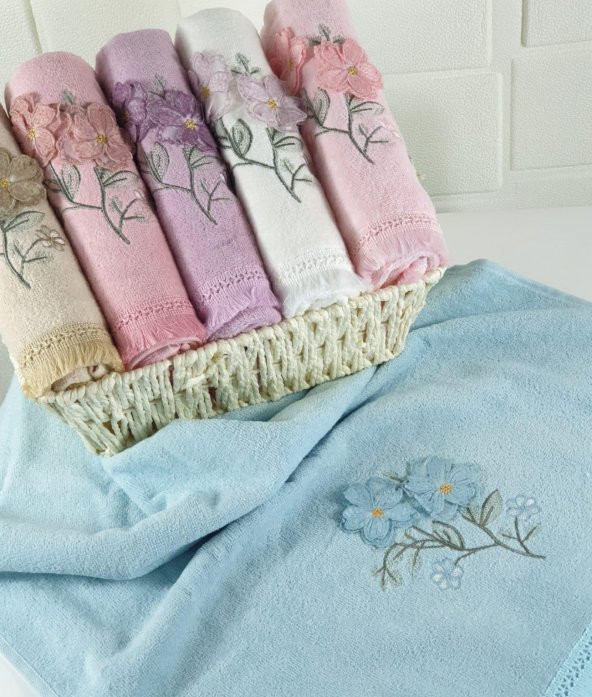 BEGENALHOME Zara 3D Kadife Saçaklı 6lı El ve Yüz Havlu Seti 50 x 90 cm Pamuklu - 2