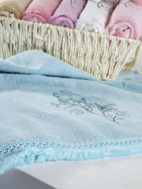 BEGENALHOME Zara 3D Kadife Saçaklı 6lı El ve Yüz Havlu Seti 50 x 90 cm Pamuklu - 3