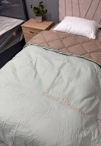 Clasy Saten %100 Pamuk Ranforce Tek kişilik Yorgan Sweet Dreams V2 Yeşil-Kahve