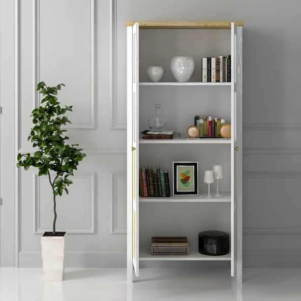 Sakura Wickky Hasır kapaklı kitaplık-Wood Beyaz-Minifiks Bağlantılı - 5
