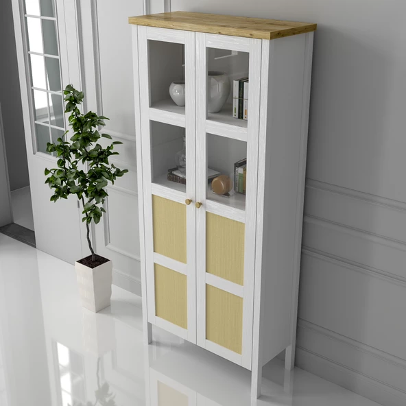 Sakura Wickky Hasır kapaklı kitaplık-Wood Beyaz-Minifiks Bağlantılı - 4
