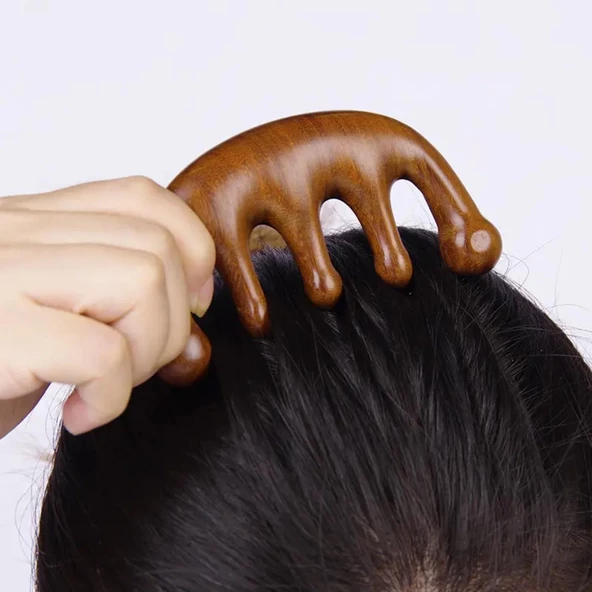 Ahşap Sandal Ağacı Gugu Masaj Yüz Masaj Gua Sha Saç Tarağı Model 1 - Resim 3