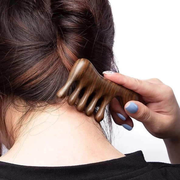 Ahşap Sandal Ağacı Gugu Masaj Yüz Masaj Gua Sha Saç Tarağı Model 2 - Resim 4