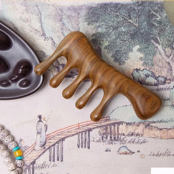 Ahşap Sandal Ağacı Gugu Masaj Yüz Masaj Gua Sha Saç Tarağı Model 2 - Resim 3