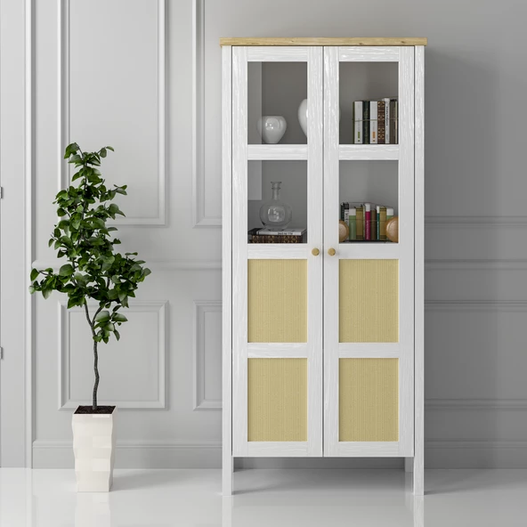 Sakura Wickky Hasır kapaklı kitaplık-Wood Beyaz-Minifiks Bağlantılı - 2