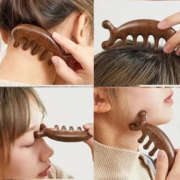 Ahşap Sandal Ağacı Gugu Masaj Yüz Masaj Gua Sha Saç Tarağı Model 3 - Resim 4
