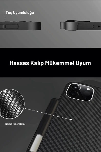 iPad Air 4 10.9 inç Uyumlu Renkli Karbon Trifolding Kalem Bölmeli Tablet Kılıfı - Resim 9