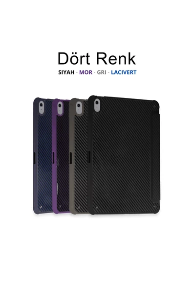 iPad Air 4 10.9 inç Uyumlu Renkli Karbon Trifolding Kalem Bölmeli Tablet Kılıfı - Resim 7