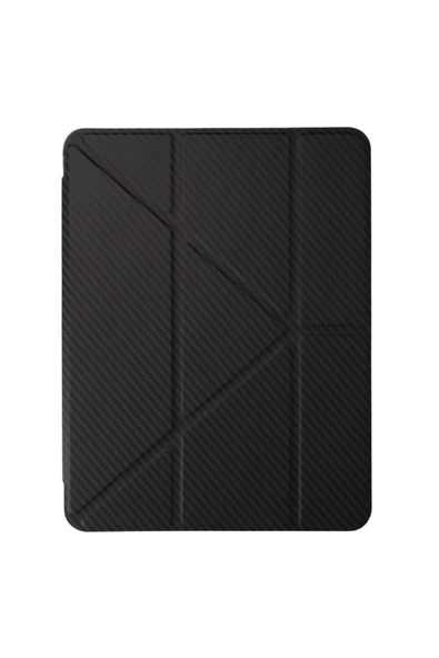 iPad Air 5 (2022) Uyumlu Renkli Karbon Trifolding Kalem Bölmeli Tablet Kılıfı - Resim 2