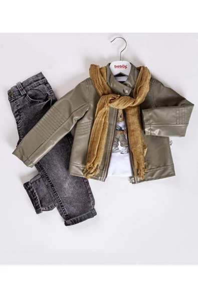 Erkek Çocuk Deri Ceketli 3'lü Takım - 6