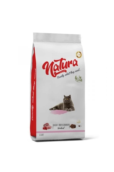 natura Düşük Tahıllı Tavuklu Hindili Ve Yaban Mersinli Kısırlaştırılmış Yetişkin Kedi Kuru Maması 2