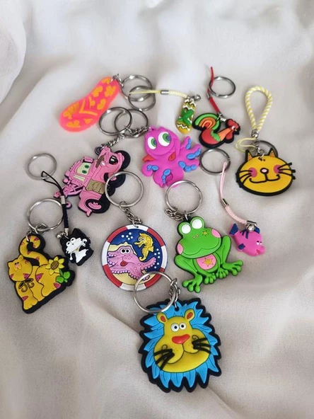 Anahtarlık 12 Adet Sevimli Aslan Kurbağa Ahtapot Balık Kedi Öğrenci Okul Araba Çanta Cüzdan Süsü 17336 - 3