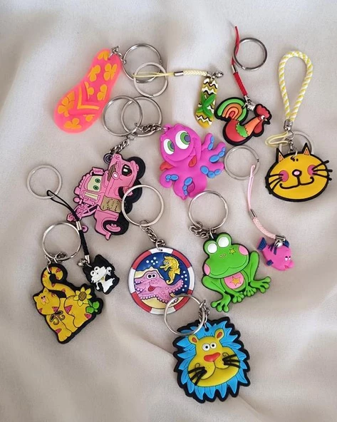 Anahtarlık 12 Adet Sevimli Aslan Kurbağa Ahtapot Balık Kedi Öğrenci Okul Araba Çanta Cüzdan Süsü 17336