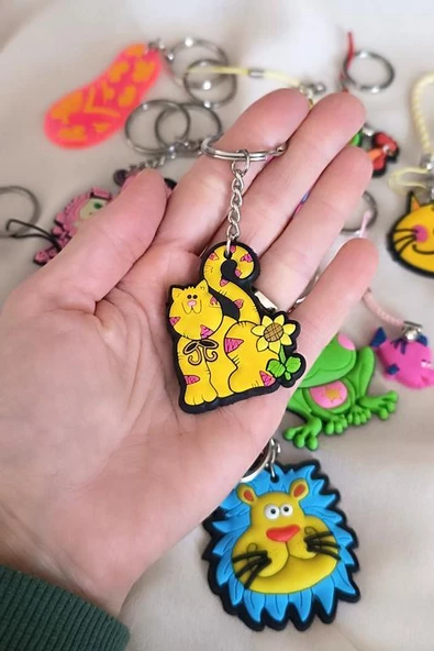Anahtarlık 12 Adet Sevimli Aslan Kurbağa Ahtapot Balık Kedi Öğrenci Okul Araba Çanta Cüzdan Süsü 17336 - 2