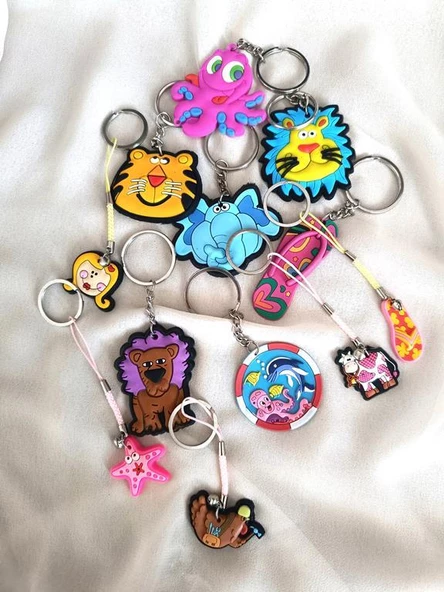 Anahtarlık 12 Adet Sevimli Aslan Fil Ahtapot İnek Horoz Öğrenci Okul Araba Çanta Cüzdan Süsü - 4