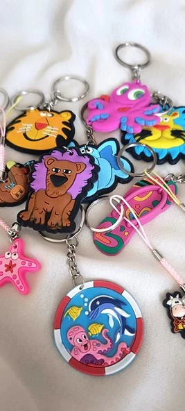 Anahtarlık 12 Adet Sevimli Aslan Fil Ahtapot İnek Horoz Öğrenci Okul Araba Çanta Cüzdan Süsü - 5