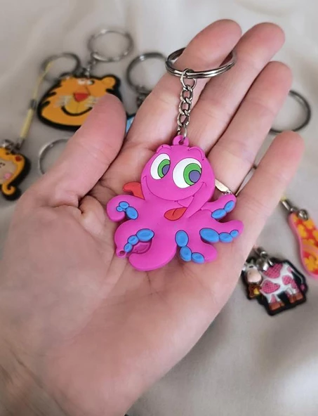 Anahtarlık 12 Adet Sevimli Aslan Fil Ahtapot İnek Horoz Öğrenci Okul Araba Çanta Cüzdan Süsü - 2