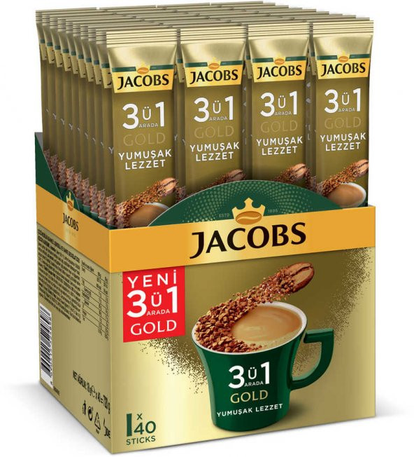 Jacobs 3ü1 Arada Gold Kahve Karışımı Yumuşak Lezzet 40 Adet