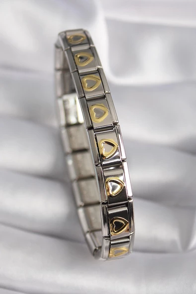 MuI MuI 316L Çelik Gümüş Renk Gold Kalp İşleme Nomination Model Kadın Bileklik