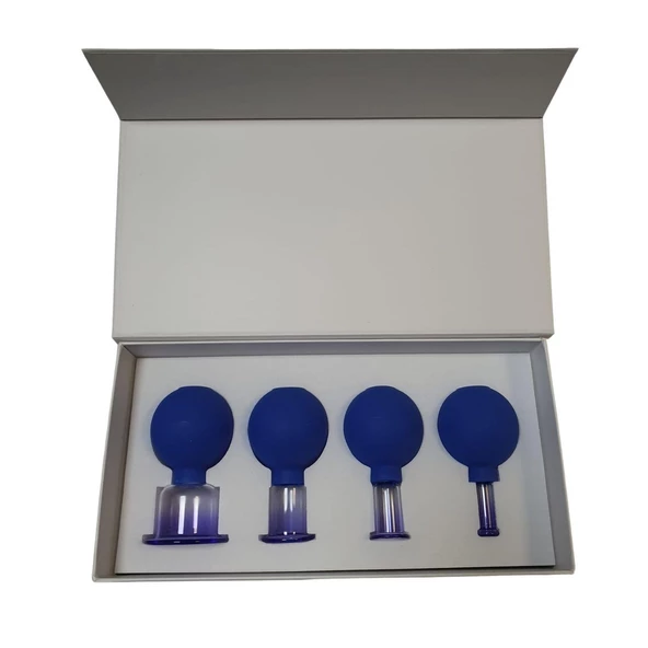 Silikon Vakumlu Cam Yüz Masaj Kupası 4'lü Set Full Mavi ürün görseli