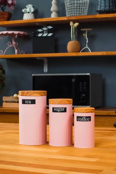 Bambu Görünümlü Kapak ve 3'lü Dama Desenli Metal Kavanoz Seti - 10