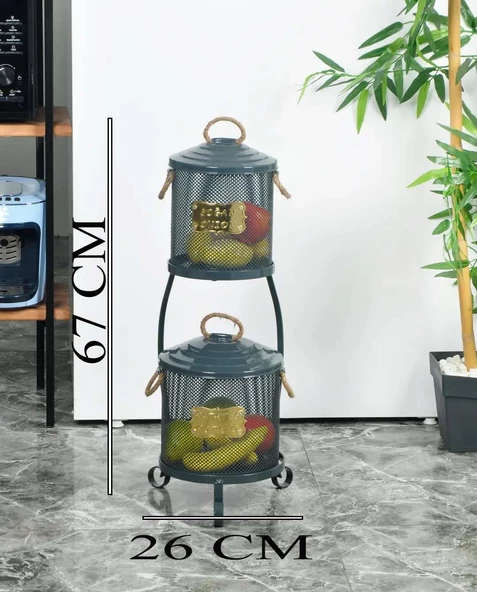 Metal Patates Soğan Kovası 2 Katlı Fileli Antrasit Renk - Resim 2