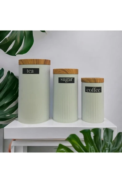 Bambu Görünümlü Kapak ve 3'lü Dama Desenli Metal Kavanoz Seti - 4