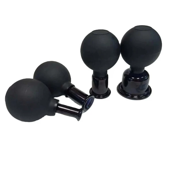 Silikon Vakumlu Cam Yüz Masaj Kupası 4'lü Set Full Siyah - 3