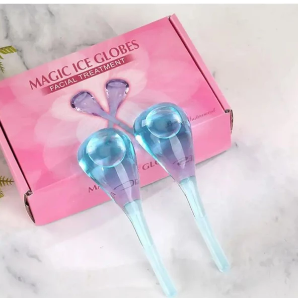 Face İce Roller Gua Sha Çiftli Yüz Buz Masaj Topu Mavi Renk - Resim 2