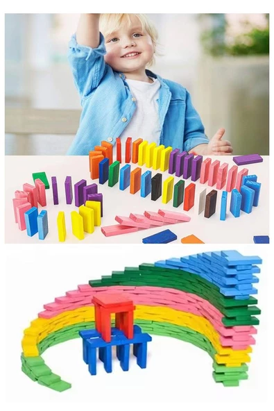Domino Oyunu Eğitici 100 Parça 1 Paket 100 lü Ahşap Renkli Domino Taşı Akıl Zeka Mantık ve Strateji Oyunu Okul Öncesi - 3