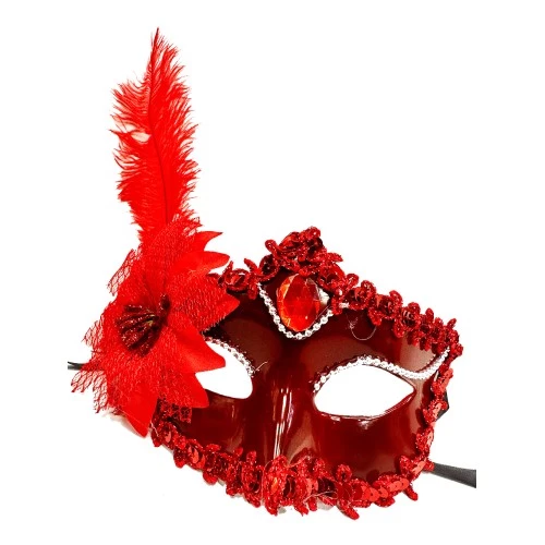 Periboia Kırmızı Güllü ve Tüylü Venedik Maskesi - 2