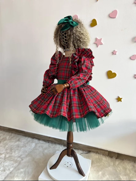 Tartan Ekose Elbise, Kızlar İçin Noel Elbiseleri, Tatil Kız Elbisesi, Kırmızı Noel Partisi Kıyafeti, Ekose Volanlı Elbise, Küçük Çocuk Noel Elbisesi - 2