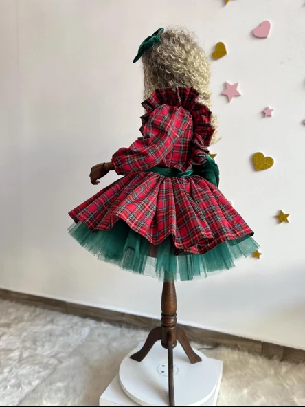 Tartan Ekose Elbise, Kızlar İçin Noel Elbiseleri, Tatil Kız Elbisesi, Kırmızı Noel Partisi Kıyafeti, Ekose Volanlı Elbise, Küçük Çocuk Noel Elbisesi - 9