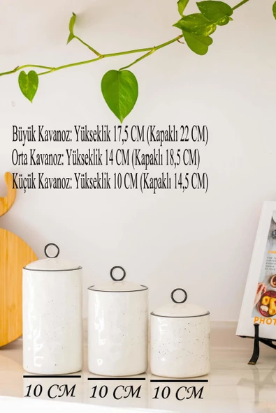 Porselen 3lü Baharatlık Vakum Kapaklı Hava Almaz Çay Şeker Kahve Kavanozu - 3