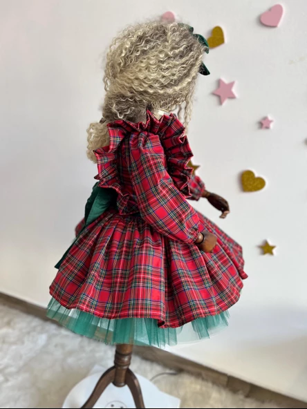 Tartan Ekose Elbise, Kızlar İçin Noel Elbiseleri, Tatil Kız Elbisesi, Kırmızı Noel Partisi Kıyafeti, Ekose Volanlı Elbise, Küçük Çocuk Noel Elbisesi - 5